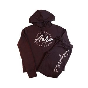 Aeropostale Women’s Set Girl’s Sweatshirt Sweatpants Maroon | Size: S + XS